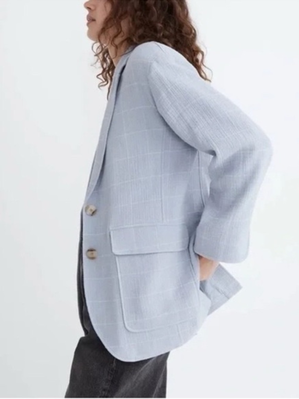 Madewell Relaxed Larsen Linen & Cotton Blue Blazer